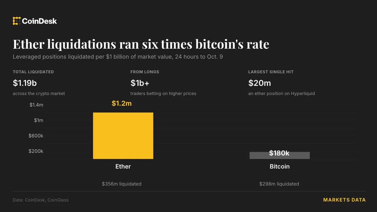 Liquidations d'Ether atteignent 356 M$, six fois le taux de Bitcoin, lors du flush crypto de 1 Mrd$